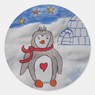 Winter Snö Penguin Sticker Runt Klistermärke