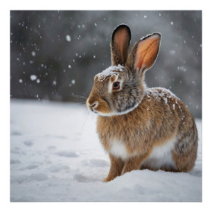 Winter Snö Rabbit Fototryck