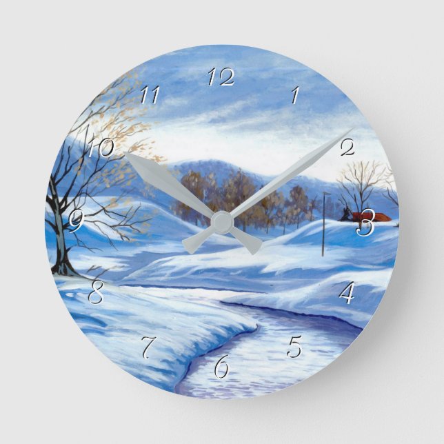 Winter Snö Road Round Clock Rund Klocka (Framsida)
