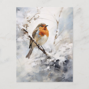 Winter Snö Robin Postcard Vykort