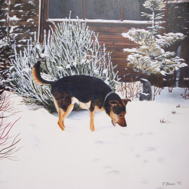 Winter snö scen med söt svart och brunt hund pussel (Skapare uppladdad)