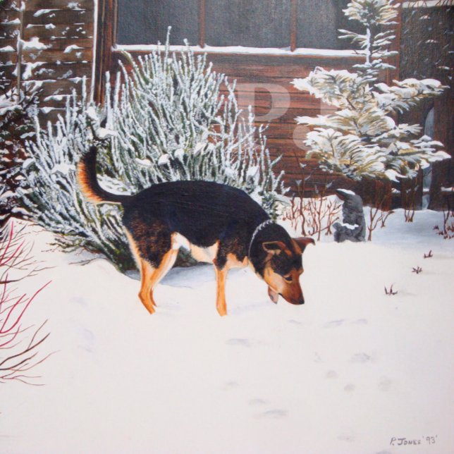 Winter snö scen med söt svart och brunt hund Två-Tonad mugg (Skapare uppladdad)