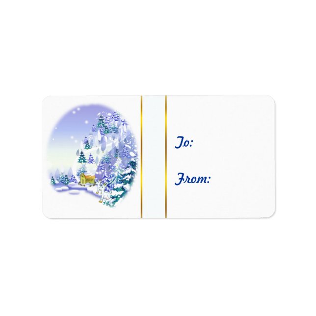 Winter Snö Scene Goats julklapp Märkre Sticker Adressetikett (Framsidan)