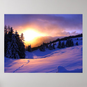 Winter Snö Scene i Italien Poster