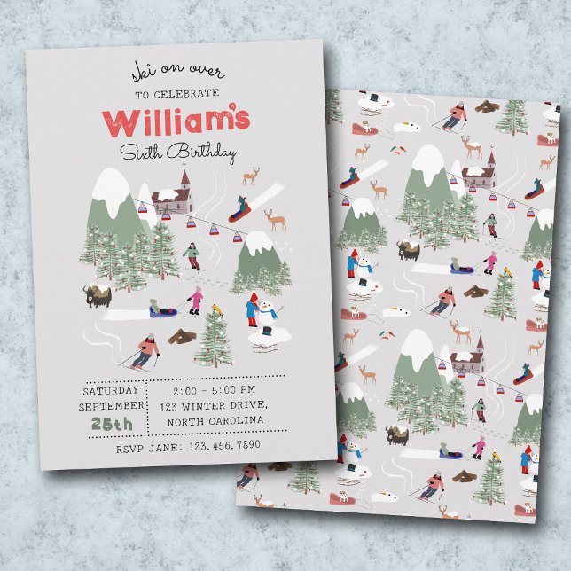 Winter Snö Skiing Mountain Ski Slopes Birthday Inbjudningar (Winter Snow Skiing Mountain Ski Slopes Birthday Invitation)