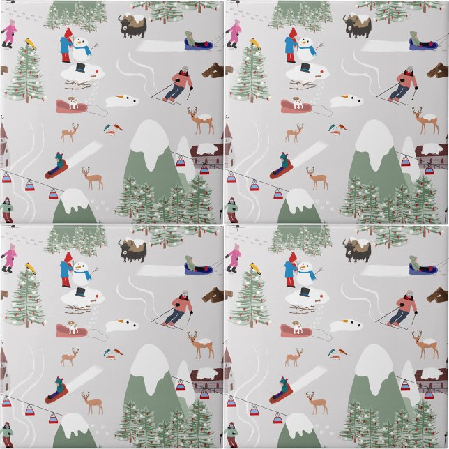 Winter Snö Skiing Mountain Ski Slopes liggande Kakelplatta (Winter Snow Skiing Mountain Ski Slopes Landscape Ceramic Tile)