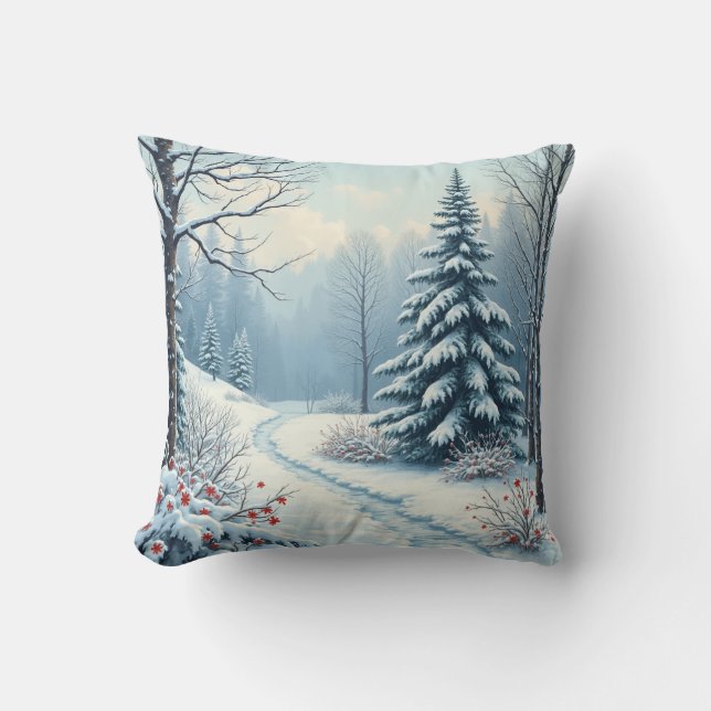 Winter snö skogen och skog kudde (Framsida)
