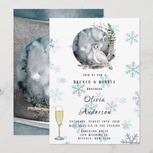 Winter Snö Uggla Watercolor Brunch & Bubly Inbjudningar