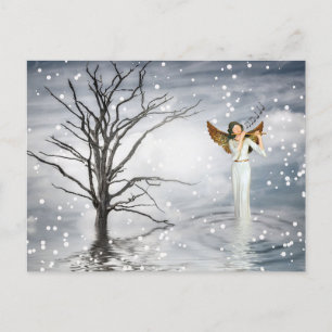 Winter Snöflingor Angel spelar upp flute Music Helg Vykort