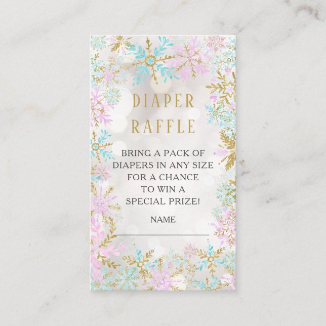 Winter Snöflingor Baby Shower Diaper Raffle Biljet Tilläggskort (Framsida)