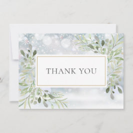 Winter Snöflingor Elegant Greenery Tack Kort