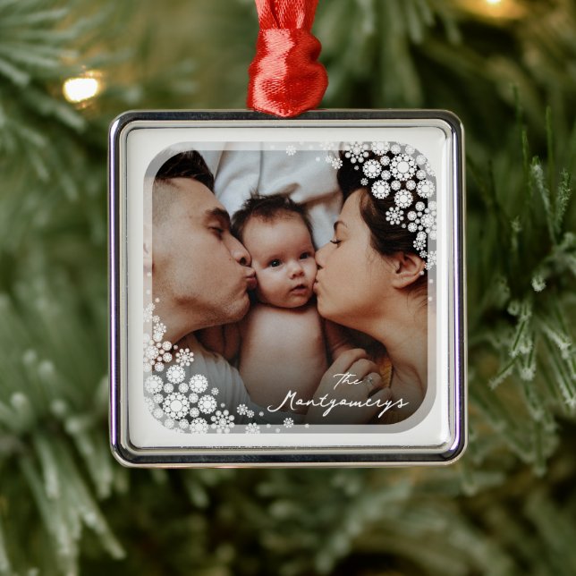 Winter Snöflingor Flowers Helgdag Photo jul Julgransprydnad Metall (Träd)