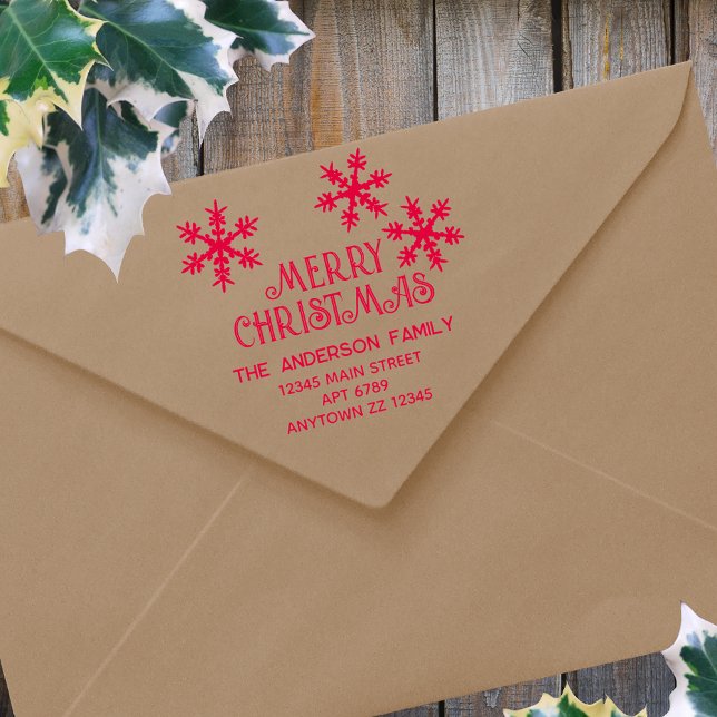Winter Snöflingor God jul Returadress Självfärgande Stämpel (Use this personalized winter snowflake return address self inking stamp to add a festive touch)