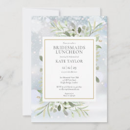 Winter Snöflingor Greenery Bridesmaids Luncheon Inbjudningar
