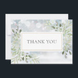 Winter Snöflingor Greenery Foliage Tack Kort<br><div class="desc">Med delikat löv i vattenfärg på en vinterfrostbakgrund får du ett tackmeddelande i eleganten. Du kan anpassa ditt eget tack till meddelandet på motsatt sida eller om du föredrar att lägga till ditt eget handskrivna meddelande ta bort texten. Ett perfekt sätt att säga tack! Designad av Thisisnotme©</div>