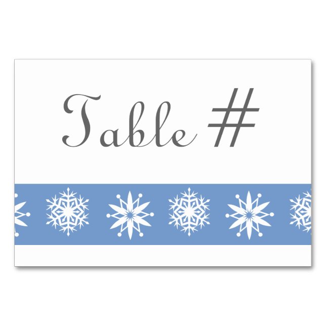 Winter Snöflingor i Periwinkle Bord Card Bordsnummer (Framsidan)