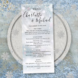 Winter Snöflingor Namnteckning Skriptmeny Bröllop Meny<br><div class="desc">Winter snöflingor-eleganten namnteckning ett menykort för skript bröllop som innehåller namnteckning stil namn kan vara personlig med dina detaljer i chicens svarta text. Designad av Thisisnotme©</div>