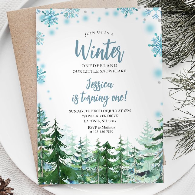 Winter Snöflingor Onederland 1:a årsdagen Inbjudningar (Skapare uppladdad)