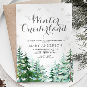 Winter Snöflingor Onederland Birthday Inbjudningar