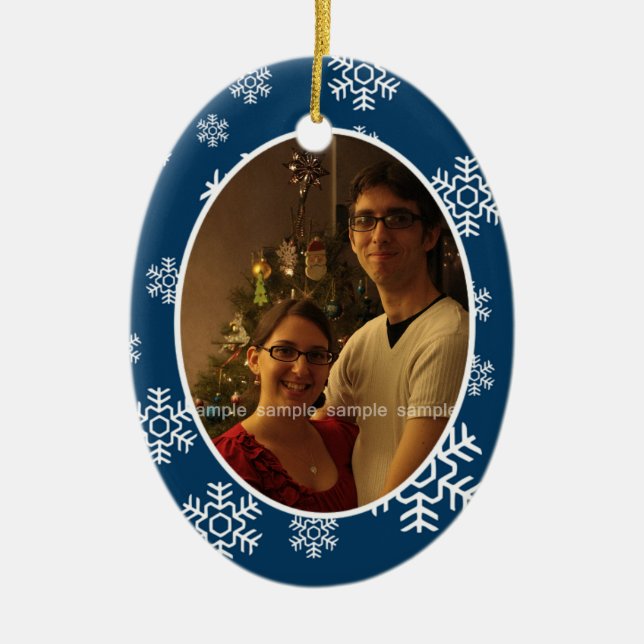 Winter Snöflingor Oval Photo Ornament (Framsidan)