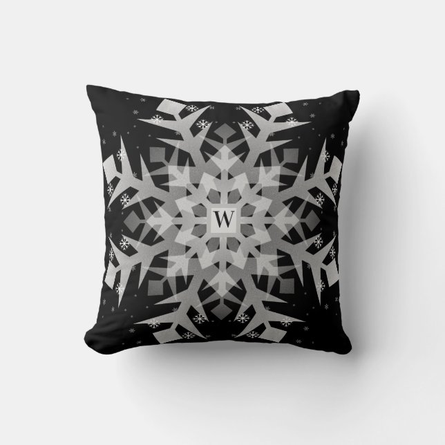 Winter-Snöflingor på Dekorativ kudde på Svarta fyr (Framsida)