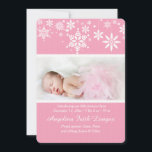 Winter Snöflingor Rosa Birth Notice Julkort<br><div class="desc">Det här snowflingtemat-fotokortet, med ett litet polka dots och ett skalat kanter, gör ett vackert födelsemärke för flicka för baby under vintern. Välpassad som helgdag-kort också! Vill du ha spara pengar? Skriv ut den här designen på den grundläggande pappra i fyrkantiga hörn. Kortet är enkelt att anpassa med text, teckensnitt,...</div>