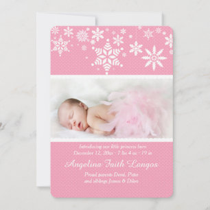 Winter Snöflingor Rosa Birth Notice Julkort