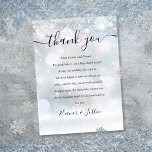 Winter Snöflingor Script Bröllop Tack Placeringskort<br><div class="desc">En elegant vinter i snöflingor bröllop firande tackade er för att ni hade fått ett mottagningskort. Personlig med ditt speciella tackmeddelande som du anger i snyggtens typografi. Ett speciellt tack för gästerna. Designad av Thisisnotme©</div>