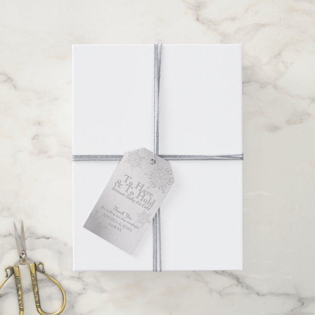 Winter Snöflingor Silver Presentetikett (Med Snöre)