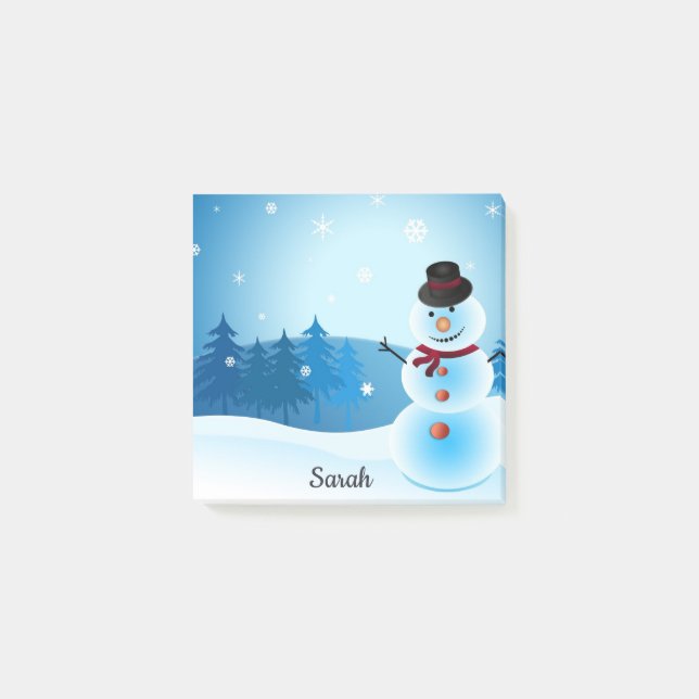 Winter Snögubbe Add Namn Cute Office Gift Post-it Block (Framsida)