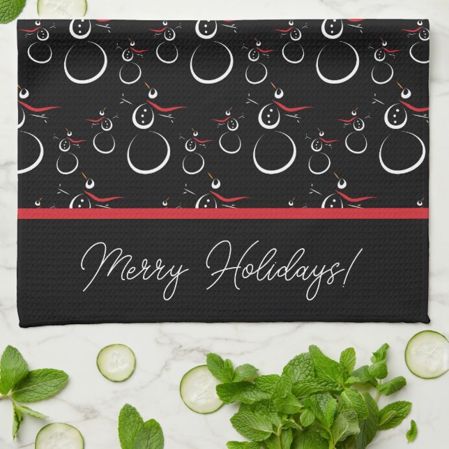 Winter Snögubbe Family Mönster Merry Helgdagars Bl Kökshandduk (Vikta)