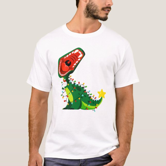 Winter Snögubbe Julgran T-Rex Dinosaur T Shirt (Framsida)
