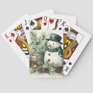 Winter Snögubbe med Grönt Scarf Casinokort