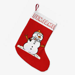 Winter Snögubbe Mönster | Kids Namn Red Liten Julstrumpa