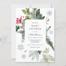 Winter Snow and Evergreen Baby Shower