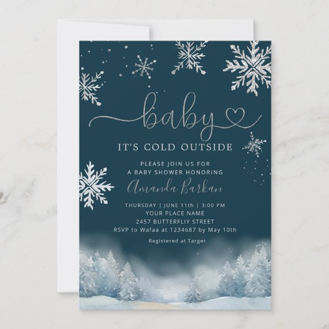 Winter Snow Baby It's Cold Outside Baby Shower Inbjudningar (Framsida)