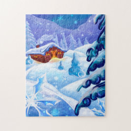 Winter Snow Cabin Landscape Art Jigsaw Puzzle Pussel