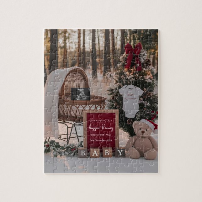 Winter Snow Christmas pregnancy announcement  Pussel (Vertikal)