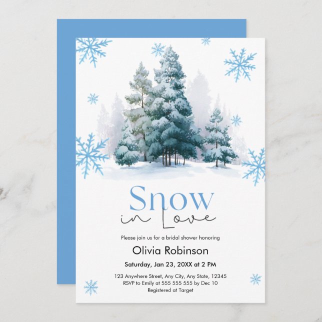 Winter Snow in Love Snowflakes Bridal Shower  Inbjudningar (Fram/baksida)
