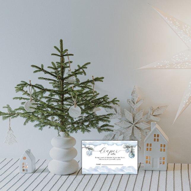 Winter Snow Mountain Diaper Raffle Baby Shower  Tilläggskort (Winter Snow Mountain Diaper Raffle Baby Shower Enclosure Card)