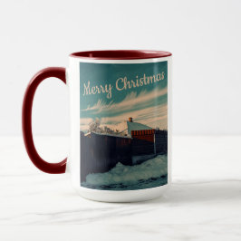 Winter Snow Scene Teal Sky Retro Landscape Mugg
