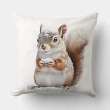 Winter Snow Squirrel Throw Pillow