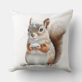 Winter Snow Squirrel Throw Pillow Kudde
