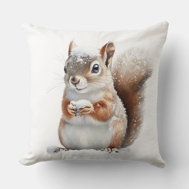 Winter Snow Squirrel Throw Pillow Kudde (Framsida)
