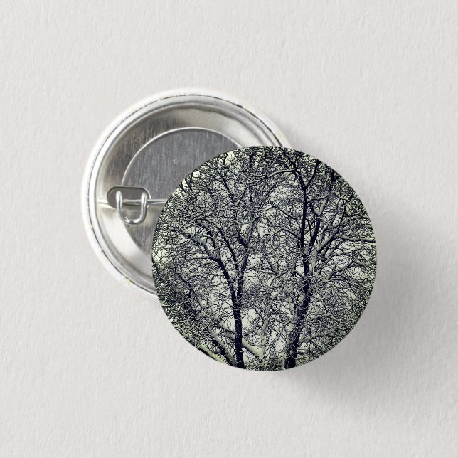Winter Snow Tree Branches Photograph Pin Button Knapp (Framsida & baksida)