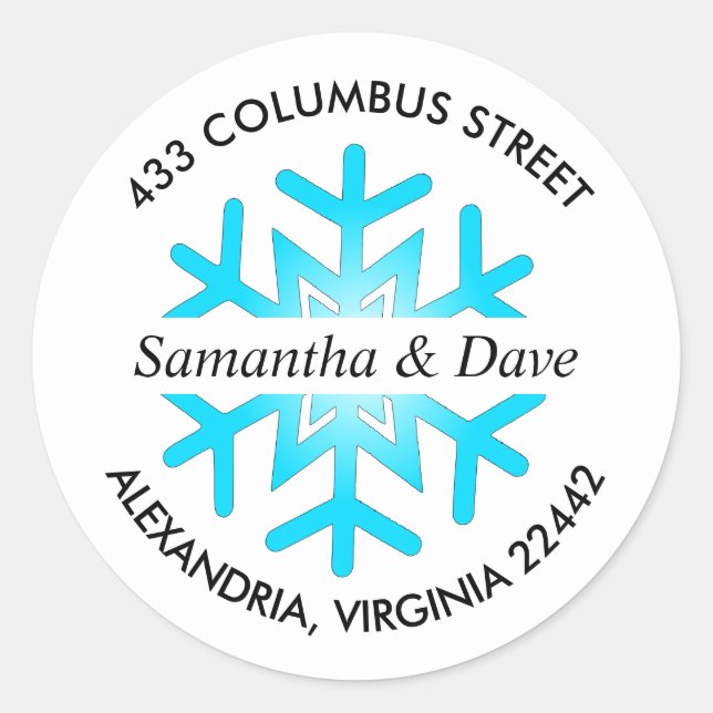 Winter Snowflake Anpassningsbar Returadress Runt Klistermärke (Framsida)