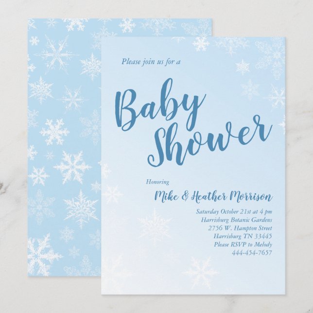Winter Snowflake Baby Shower Blue Boy Inbjudningar (Fram/baksida)