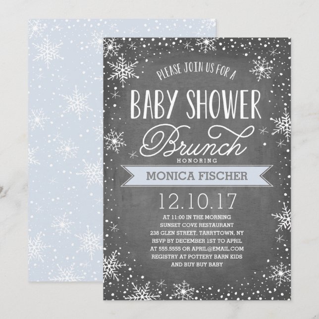 Winter Snowflake Baby Shower Brunch Chalkboard Inbjudningar (Fram/baksida)