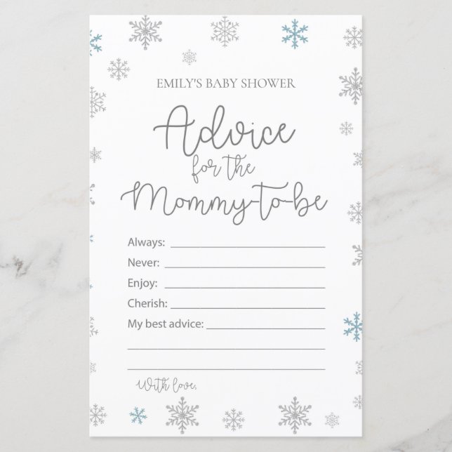 Winter Snowflake Baby Shower Game PRINTED (Framsida)