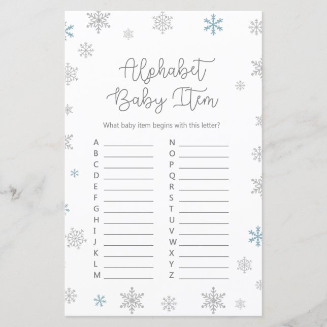 Winter Snowflake Baby Shower Game PRINTED (Framsida)